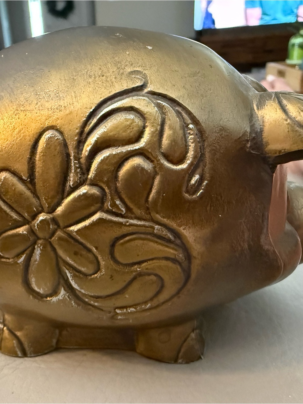 Brass  Floral Piggy bank Figurine - Decorative Home Accent